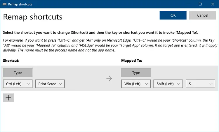 win shift s remap using powertoys keyboard manager