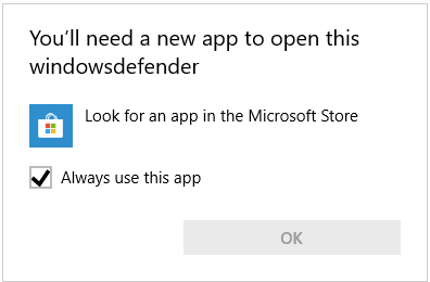 windowsdefender link open in store app