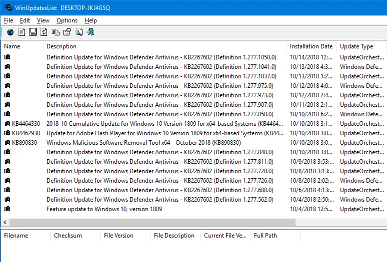 winupdateslist - view installed windows updates