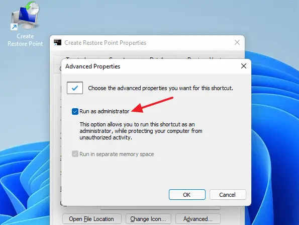 create restore point wmic shortcut