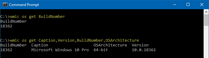 find windows 10 version build bitness wmic