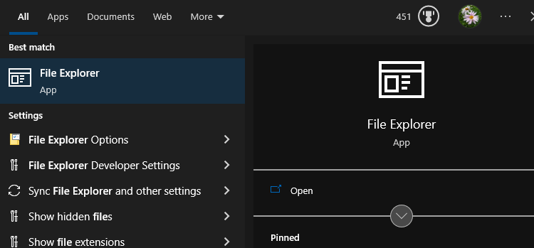incorrect icon start search results