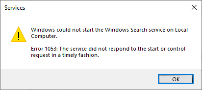 wsearch error 1053